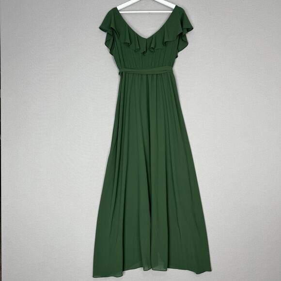 Baltic Born Katya Ruffle Dress Womens XL Green Faux Wrap Maxi Belted Formal - Picture 7 of 15